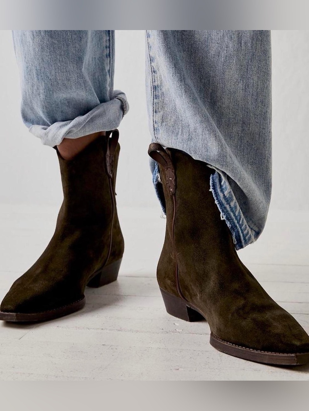 Free People We The Free Wesley Ankle Boots in Olive Suede - 10